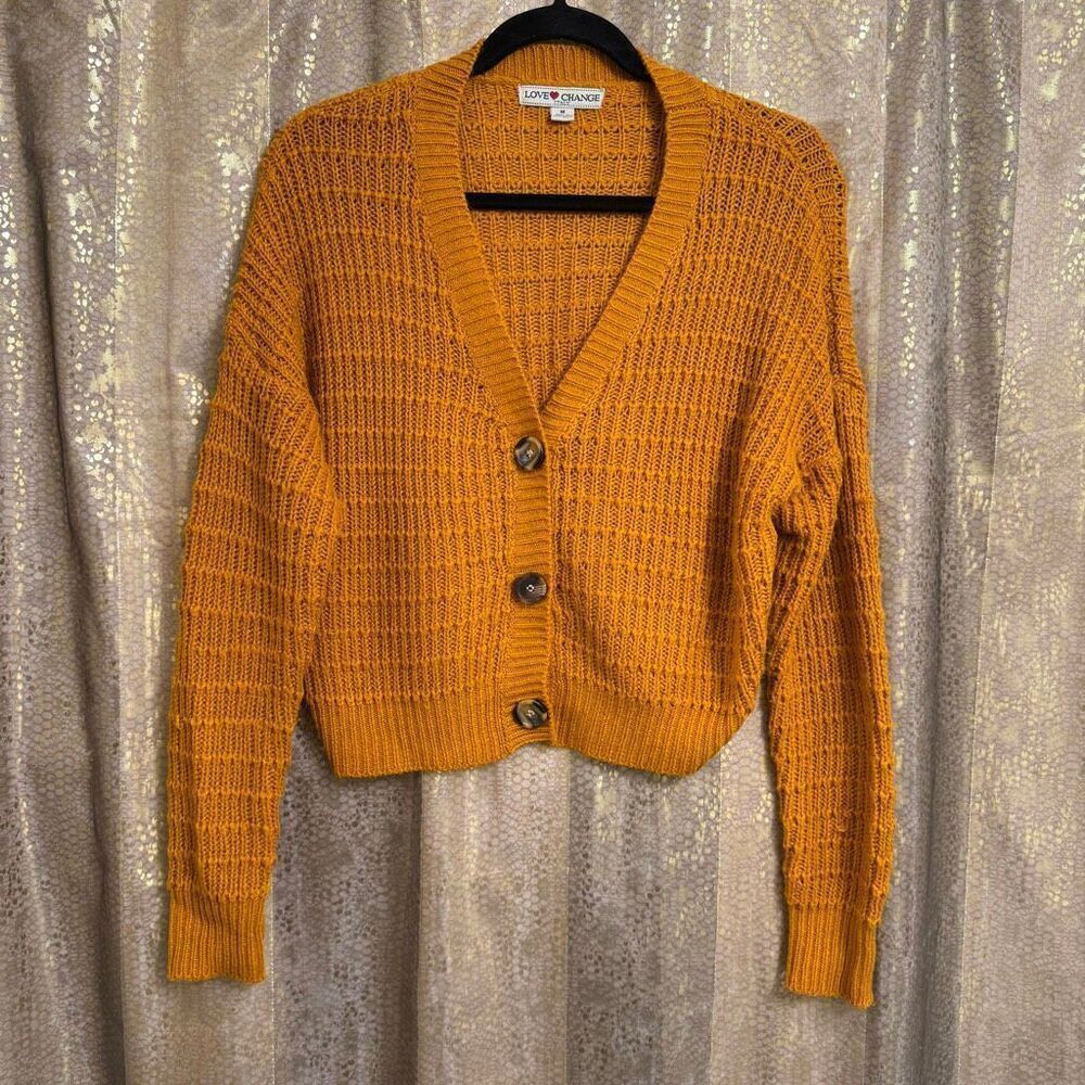 Love Change Knit Crochet Golden Orange Cardigan Sweater Medium